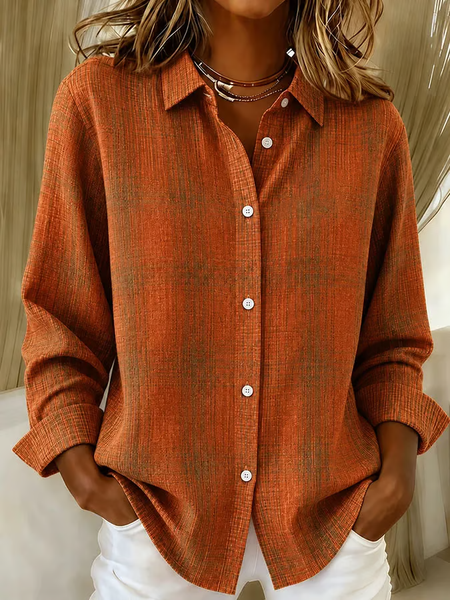 Women Plaid Shirt Collar Long Sleeve Shirt Buckle Regular Sleeve Casual Daily Spring/Fall Top