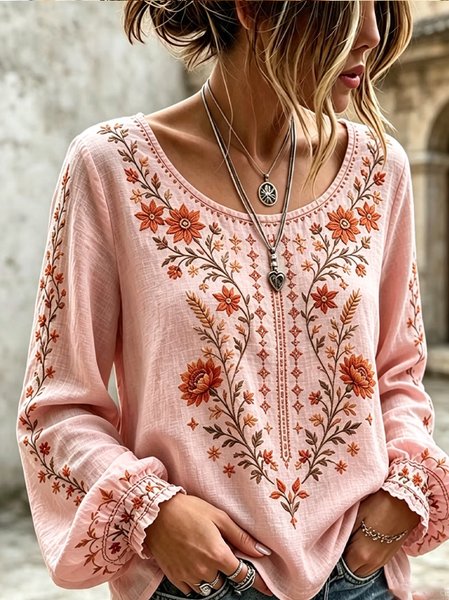 Women Floral Crew Neck Long Sleeve Blouse Printing Casual Daily Spring/Fall Top