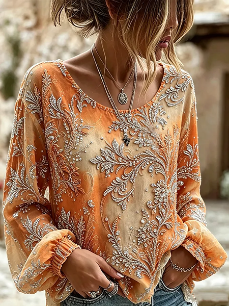 Women Floral Crew Neck Long Sleeve Blouse Printing Vintage Daily Spring/Fall Top