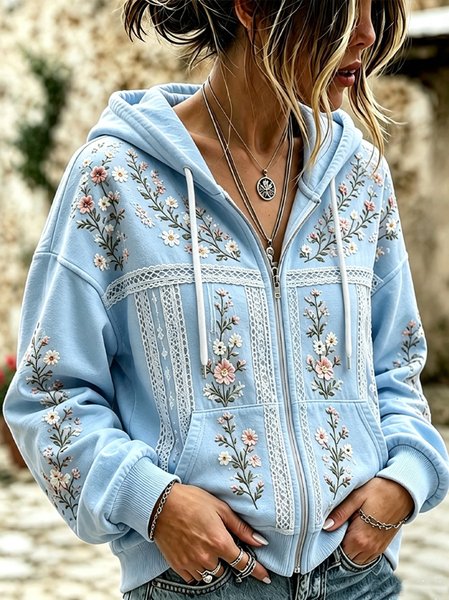 Women Floral Long Sleeve Hoodie Casual Spring/Fall Jacket Outerwear