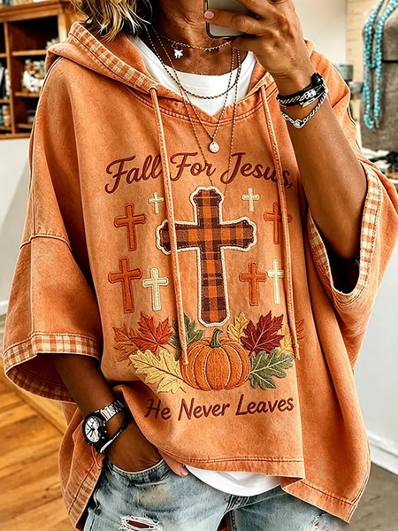 Women Text Letters Printing Half Sleeve Vintage Daily Spring/Fall Hoodie