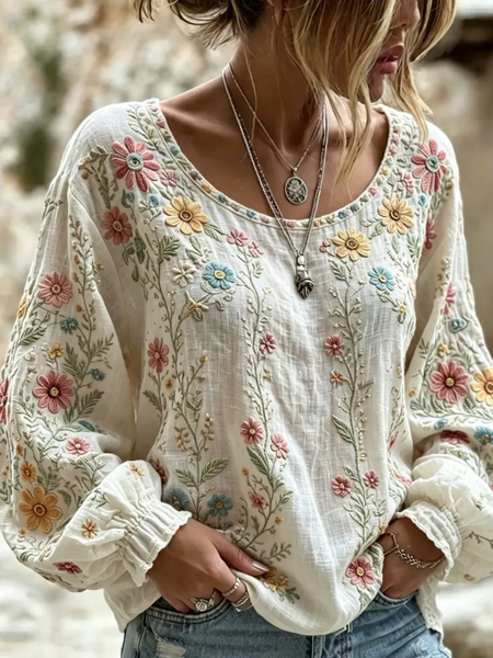 Women Floral Crew Neck Long Sleeve Blouse Printing Vintage Daily Spring/Fall Top