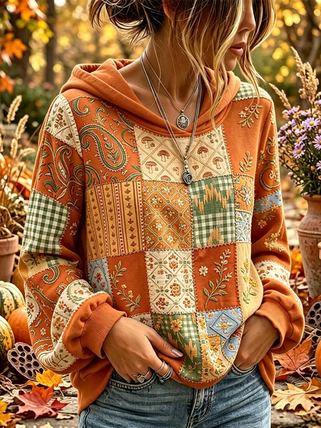 Women Floral Printing Long Sleeve Casual Daily Spring/Fall Hoodie