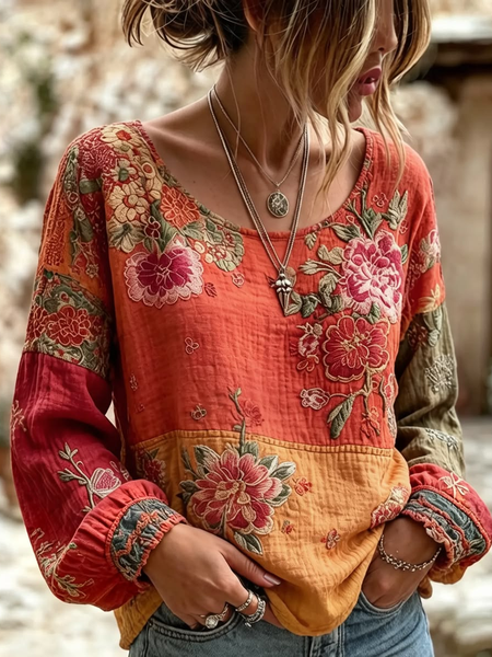 Women Floral Crew Neck Long Sleeve Blouse Printing Casual Daily Spring/Fall Top