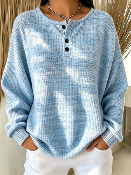 Women Striped Henley Collar Casual Spring/Fall Long Sleeve Sweatshirt