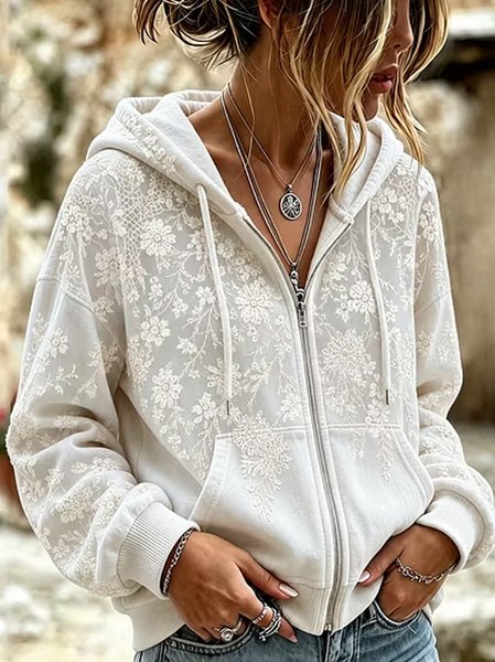 Women Floral Long Sleeve Hoodie Casual Spring/Fall Jacket Outerwear