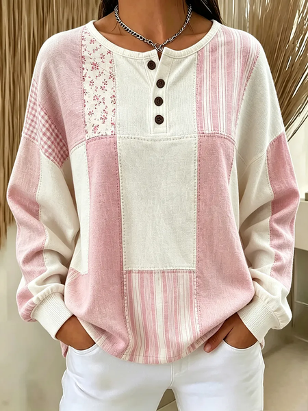 Women Striped Crew Neck Printing Casual Spring/Fall Long Sleeve Sweatshirt