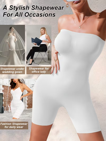 Women's body shaping underwear with tummy control, bust lift, and hip shaping.