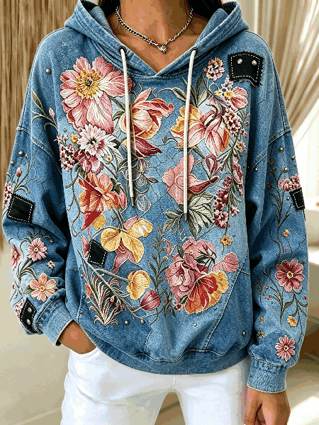Women Floral Long Sleeve Vintage Daily Spring/Fall Hoodie