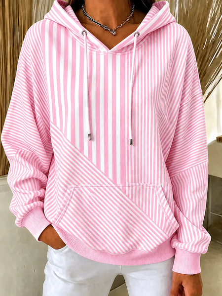 Women Striped Printing Long Sleeve Casual Daily Spring/Fall Hoodie