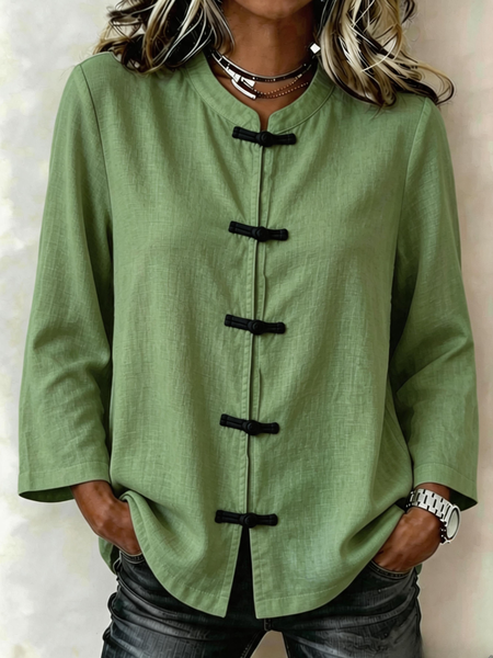 Women Plain Mandarin Collar Long Sleeve Shirt Casual Daily Spring/Fall Top