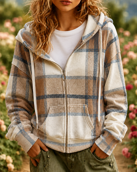 Women Plaid Long Sleeve Casual Daily Spring/Fall Hoodie