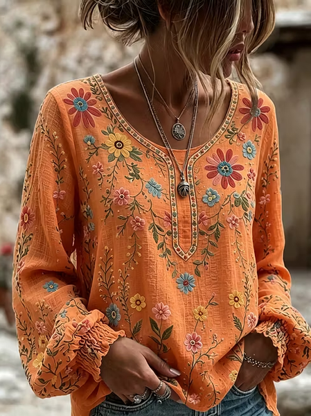 Women Geometric Crew Neck Long Sleeve Blouse Printing Casual Daily Spring/Fall Top