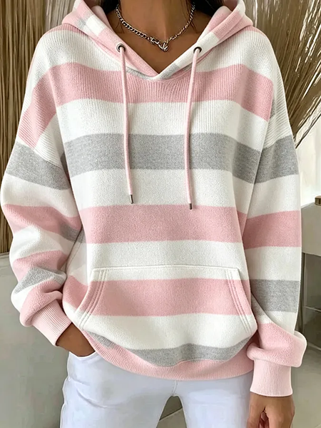 Women Striped Printing Long Sleeve Casual Daily Spring/Fall Hoodie