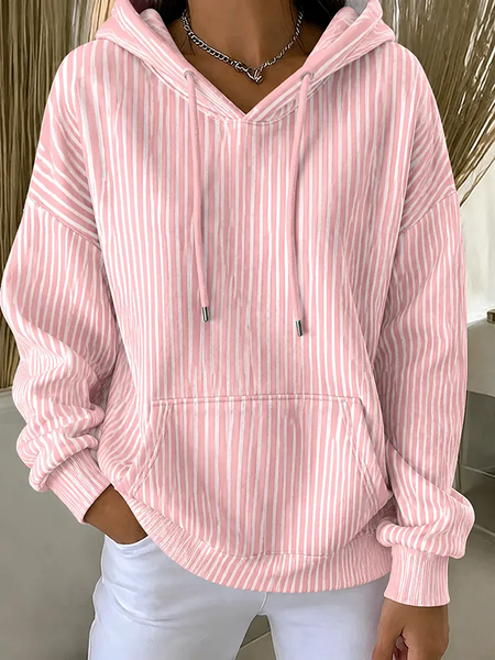 Women Striped Printing Long Sleeve Casual Daily Spring/Fall Hoodie
