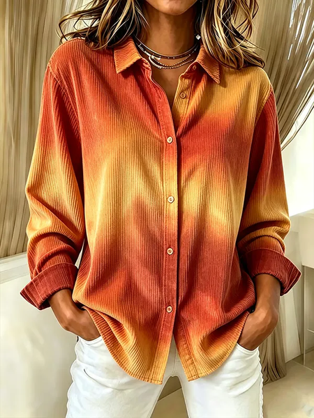Women Ombre Shirt Collar Long Sleeve Shirt Buckle Regular Sleeve Casual Daily Spring/Fall Top