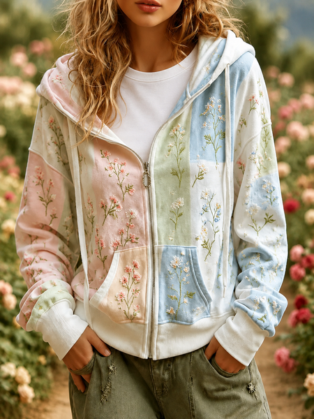 Women Floral Long Sleeve Casual Daily Spring/Fall Hoodie