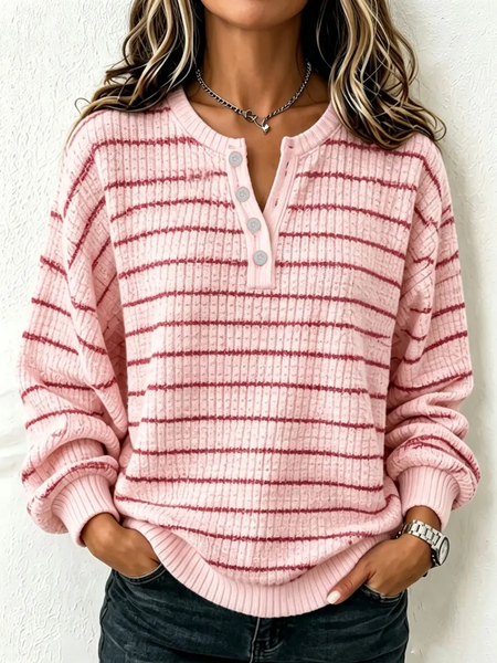 Women Striped Crew Neck Printing Casual Spring/Fall Long Sleeve Sweatshirt