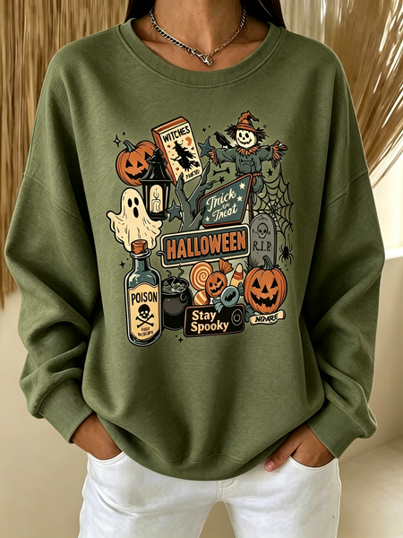 Women Cartoon Crew Neck Casual Spring/Fall Long Sleeve Sweatshirt