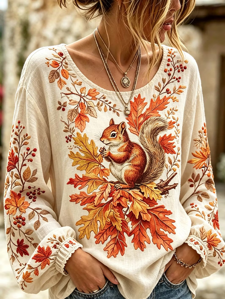 Women Animal Crew Neck Long Sleeve Blouse Printing Casual Daily Spring/Fall Top