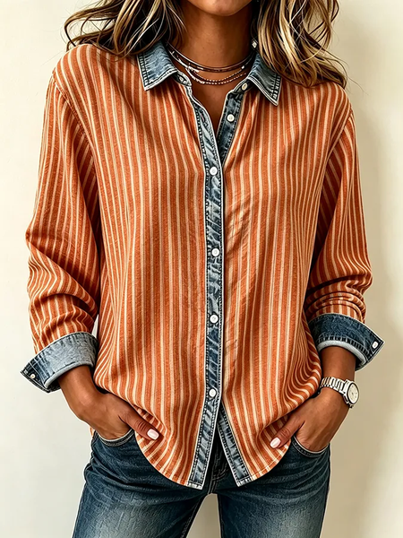 Women Plaid Shirt Collar Long Sleeve Shirt Buckle Regular Sleeve Casual Daily Spring/Fall Top
