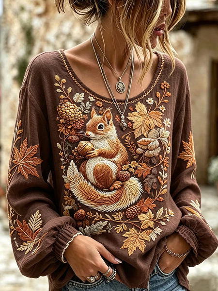 Women Animal Crew Neck Long Sleeve Blouse Printing Casual Daily Spring/Fall Top