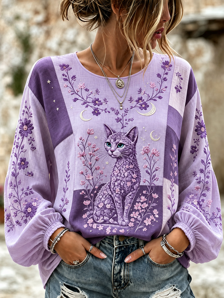 Women Floral Crew Neck Long Sleeve Blouse Printing Casual Daily Spring/Fall Top