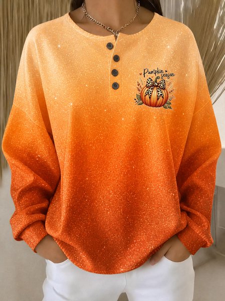 Women Striped Henley Collar Casual Spring/Fall Long Sleeve Sweatshirt