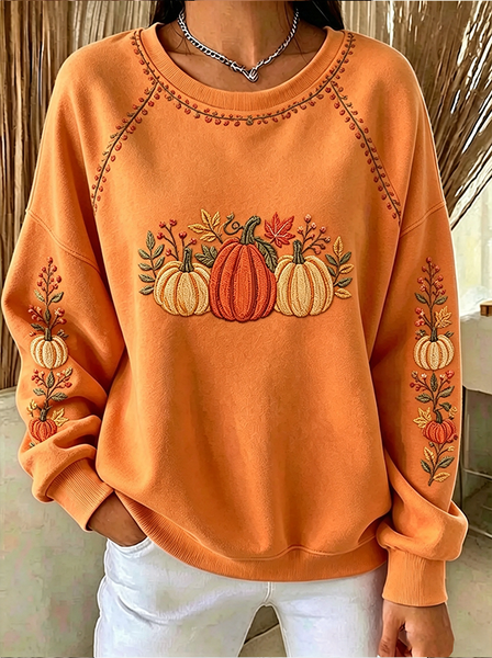 Women Maple Leaf Crew Neck Printing Casual Spring/Fall Long Sleeve Sweatshirt
