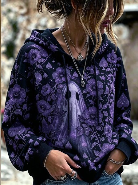 Women Floral Long Sleeve Casual Holiday Spring/Fall Hoodie