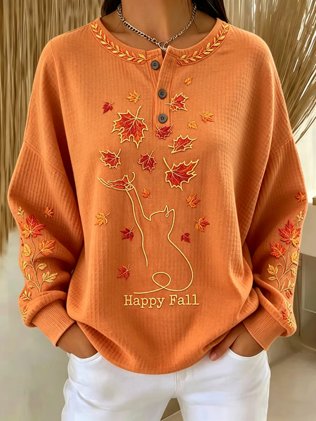 Women Cat Crew Neck Printing Casual Spring/Fall Long Sleeve Sweatshirt