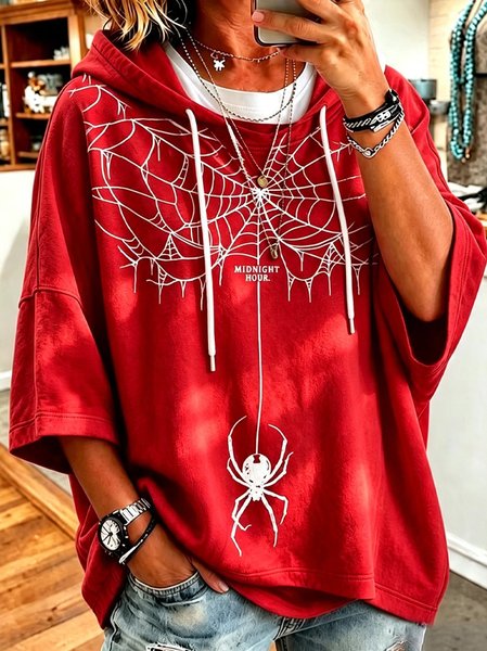 Women Halloween Half Sleeve Casual Holiday Spring/Fall Hoodie