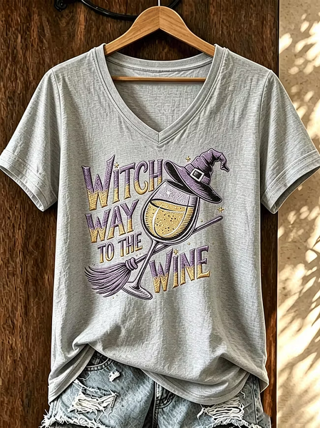 Women Text Letters Short Sleeve Tee T-shirt V Neck Printing Vintage Summer Top