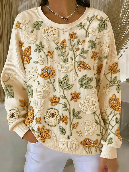 Women Floral Crew Neck Printing Casual Spring/Fall Long Sleeve Sweatshirt