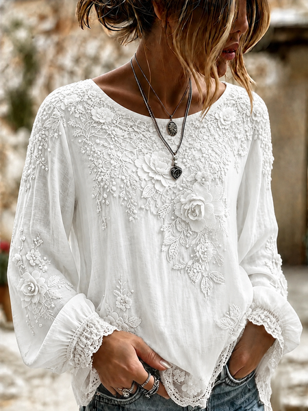 Women Floral Crew Neck Long Sleeve Blouse Printing Casual Daily Spring/Fall Top