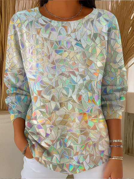 Women Abstract Printing Casual Long Sleeve Crew Neck Spring/Fall Sweater