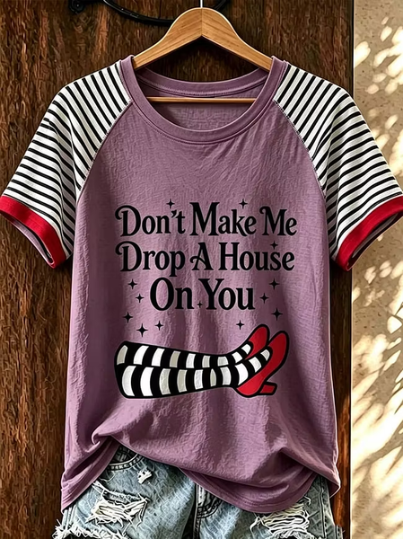 Women Striped Short Sleeve Tee T-shirt Crew Neck Printing Casual Summer Top