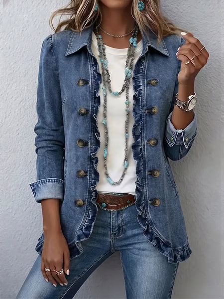 Women Spring/Fall Outerwear Vintage Plain Long Sleeve Shawl Collar Jacket