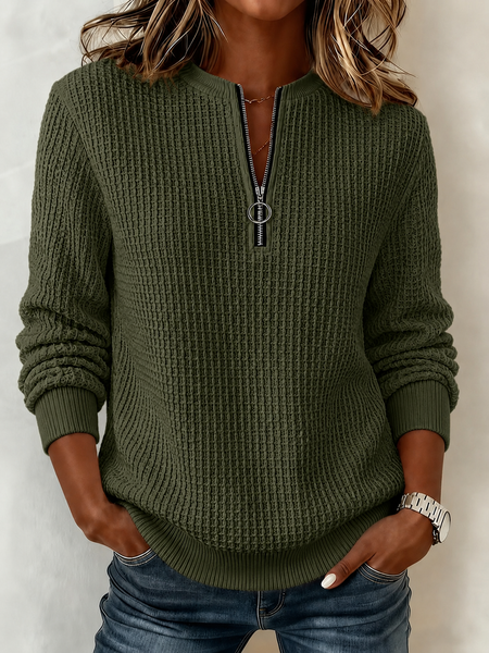 Casual Geometric Half Open Collar Long Sleeve Sweatshirt