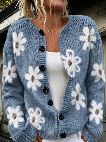 Women Floral Long Sleeve Comfy Casual Cardigan