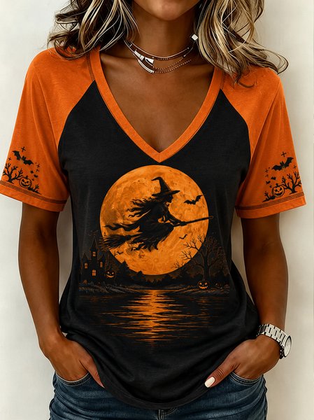 Casual Halloween Crew Neck Short Sleeve T-shirt
