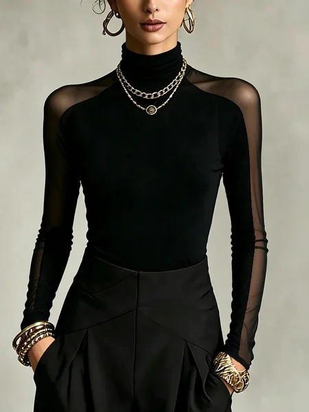 Urban Plain Split Joint Turtleneck T-shirt