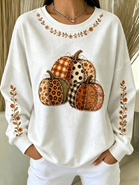 Casual Floral Crew Neck Long Sleeve Sweatshirt