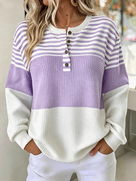 Casual Striped Henley Collar Long Sleeve Sweatshirt