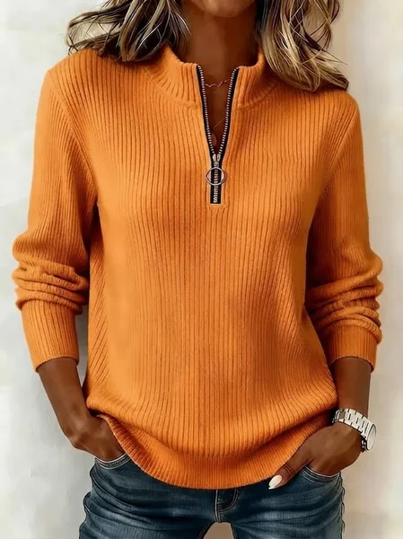 Casual Plain Mock Neck Long Sleeve Sweatshirt