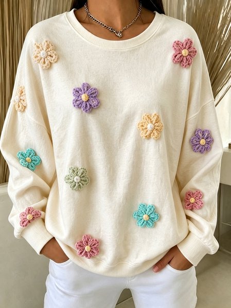 Casual Floral Crew Neck Long Sleeve Sweatshirt