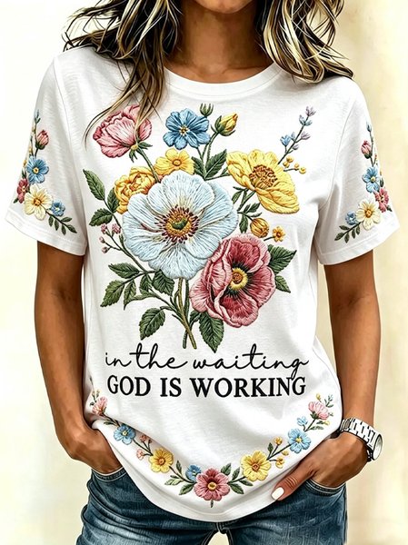 Vintage Floral Crew Neck Short Sleeve T-shirt