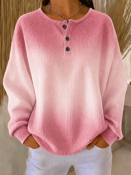 Casual Ombre Henley Collar Long Sleeve Sweatshirt