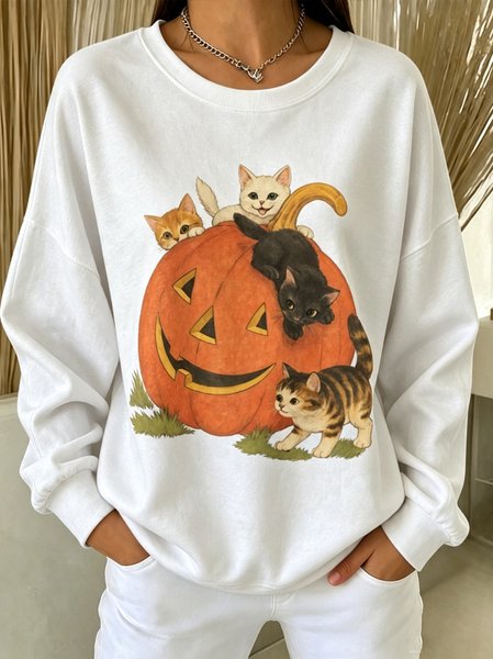 Casual Halloween Crew Neck Long Sleeve Sweatshirt