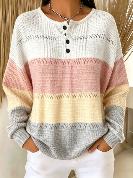 Casual Henley Collar Geometric Sweatshirt
